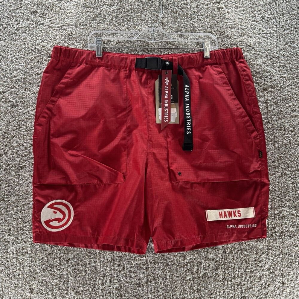 Atlanta Hawks Shorts Mens 2XL XXL Alpha‎ Industries X New Era Rip Stop New Red